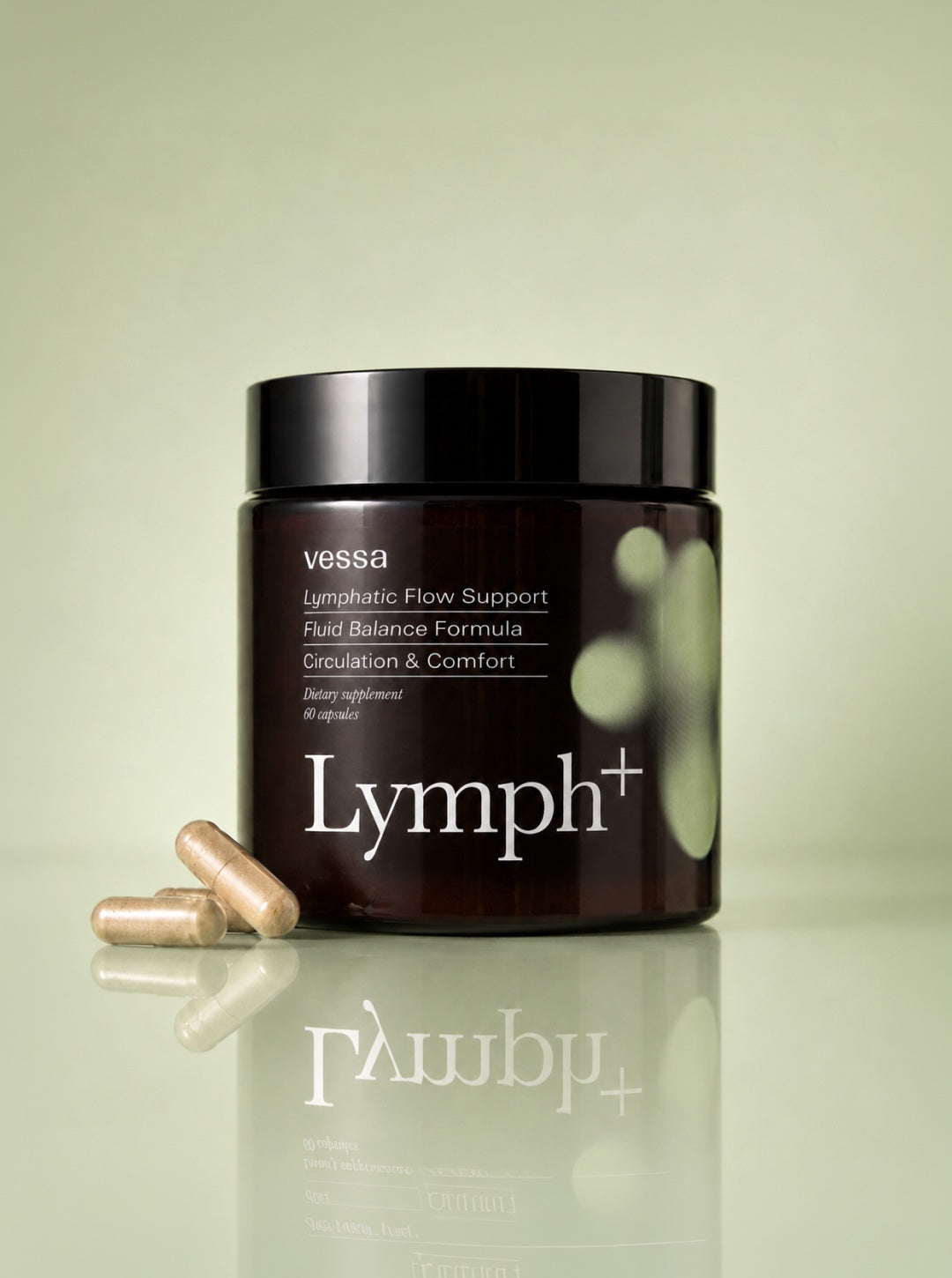 The four symptoms Lymph+ targets: bloated stomach, swollen legs, puffy face, cellulite